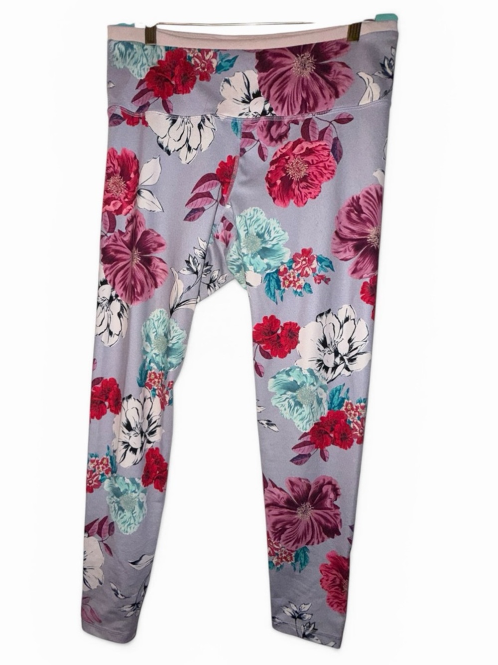 Old Navy go dry Lavender Floral Leggings with Pink, Teal & White Blooms